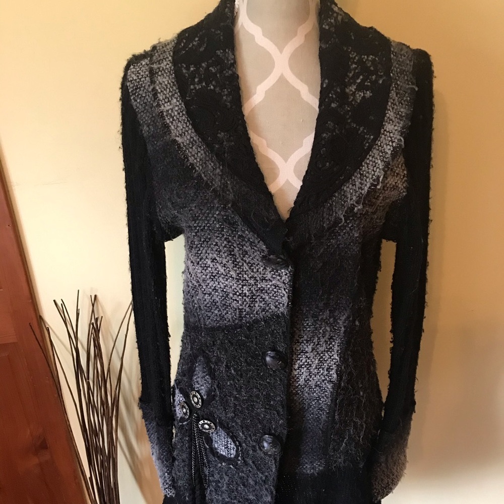 Patchwork Mohair/Wool Blend Sweater Coat